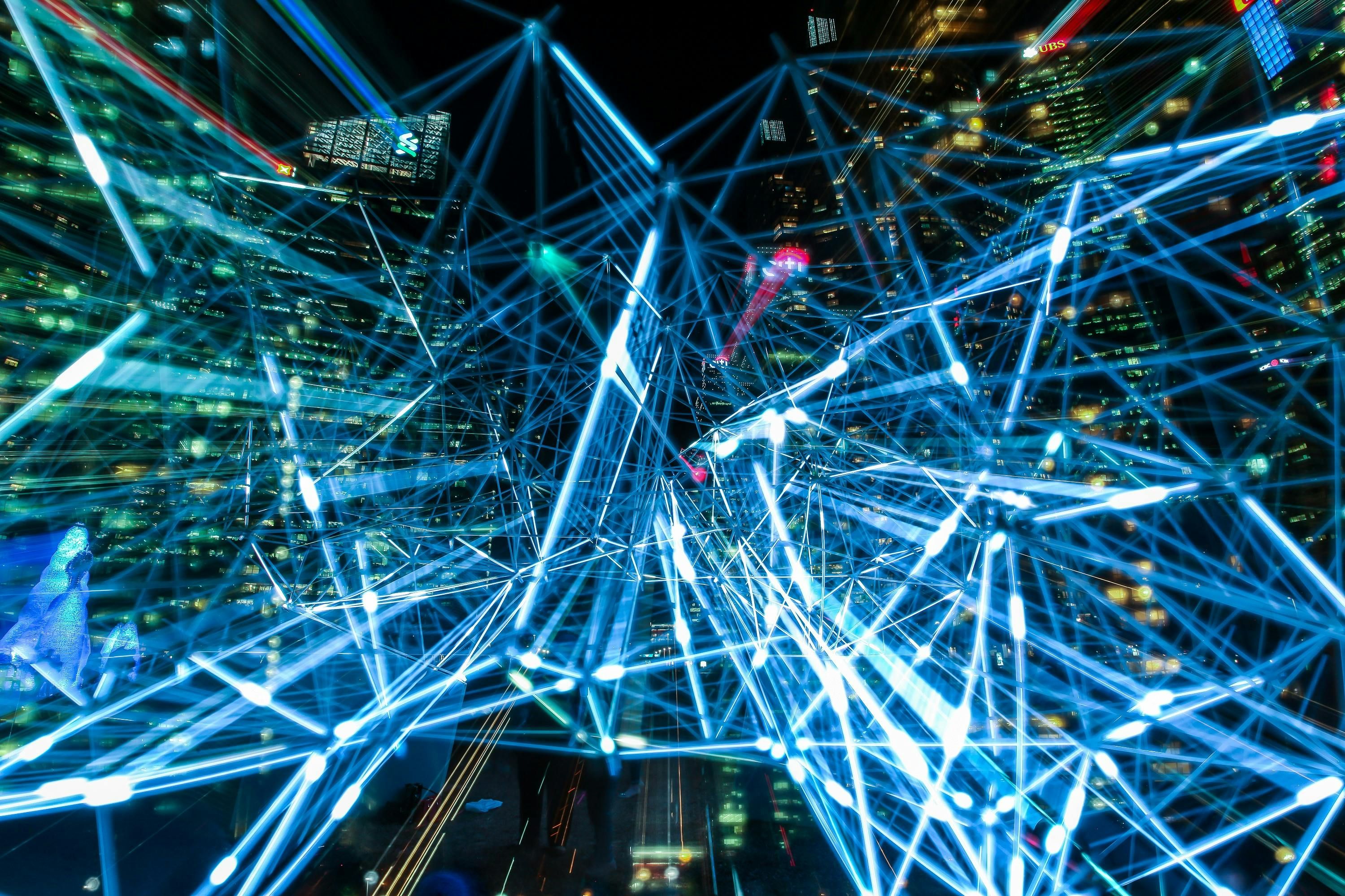 Abstract network topology connecting multiple devices across interconnected segments